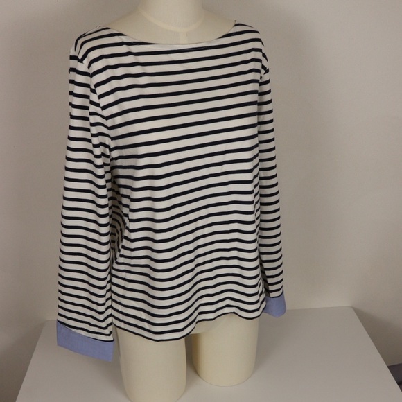 ❌SOLD❌ J. Crew Striped Boat Neck Denim Blouse XL - Picture 3 of 7